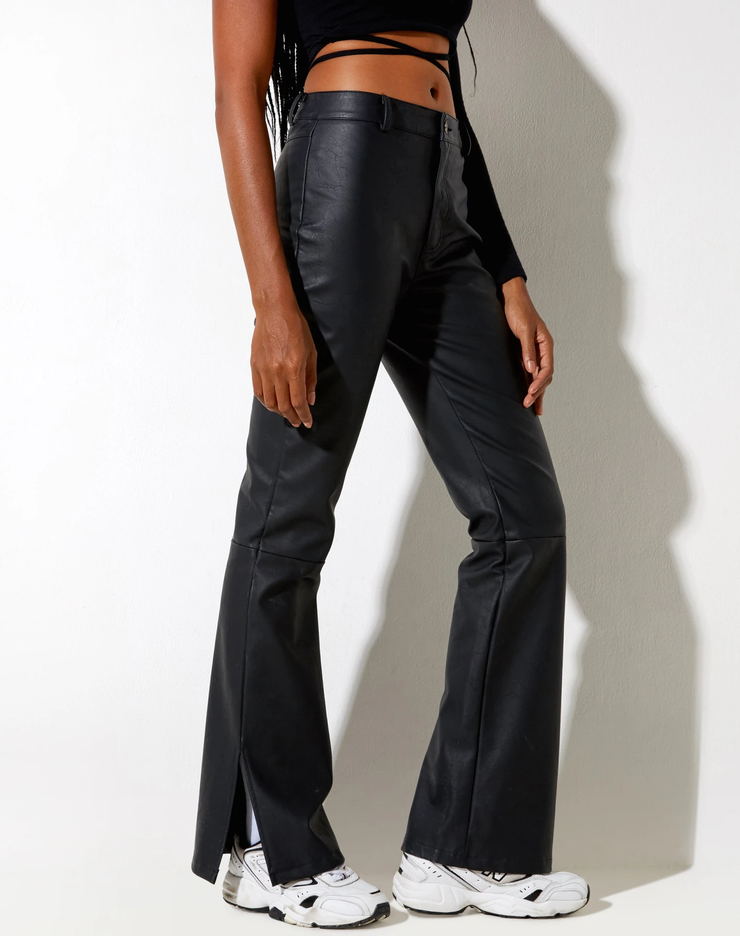 Zolen Flare Trouser In Pu Matte Black - Image 3