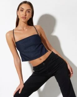 Rosta Crop Top In Denim Blue Chambray