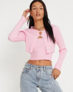 Sabai Button Up Knitted Cardi In Pink