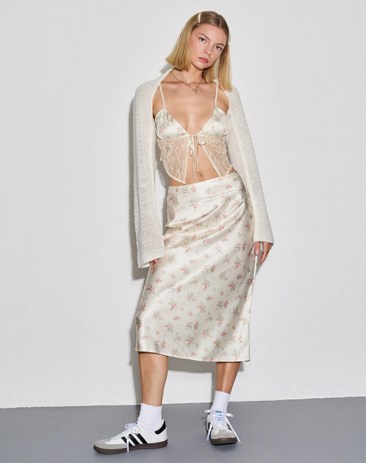 Piya Midi Skirt In Satin Vintage Rose Garland - Image 2