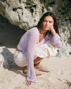 Septa Cropped Knit Cardigan In Lilac