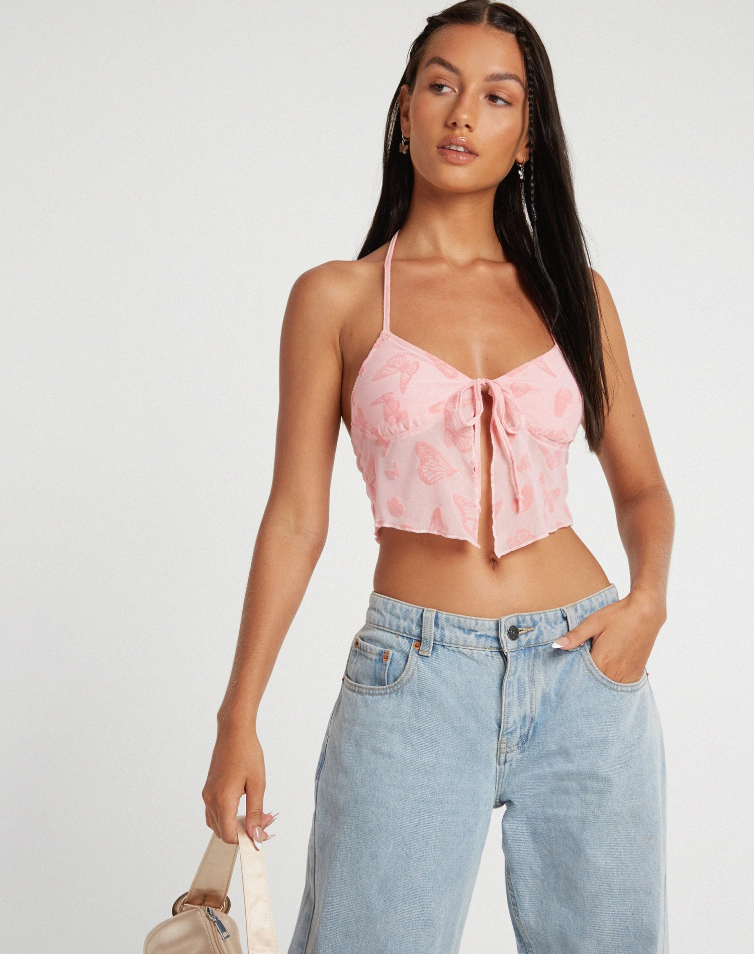 Shara Crop Top In Butterfly Pink Flock - Image 6