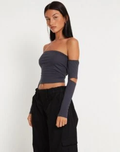 Shelbo Bardot Crop Top In Ocean Storm