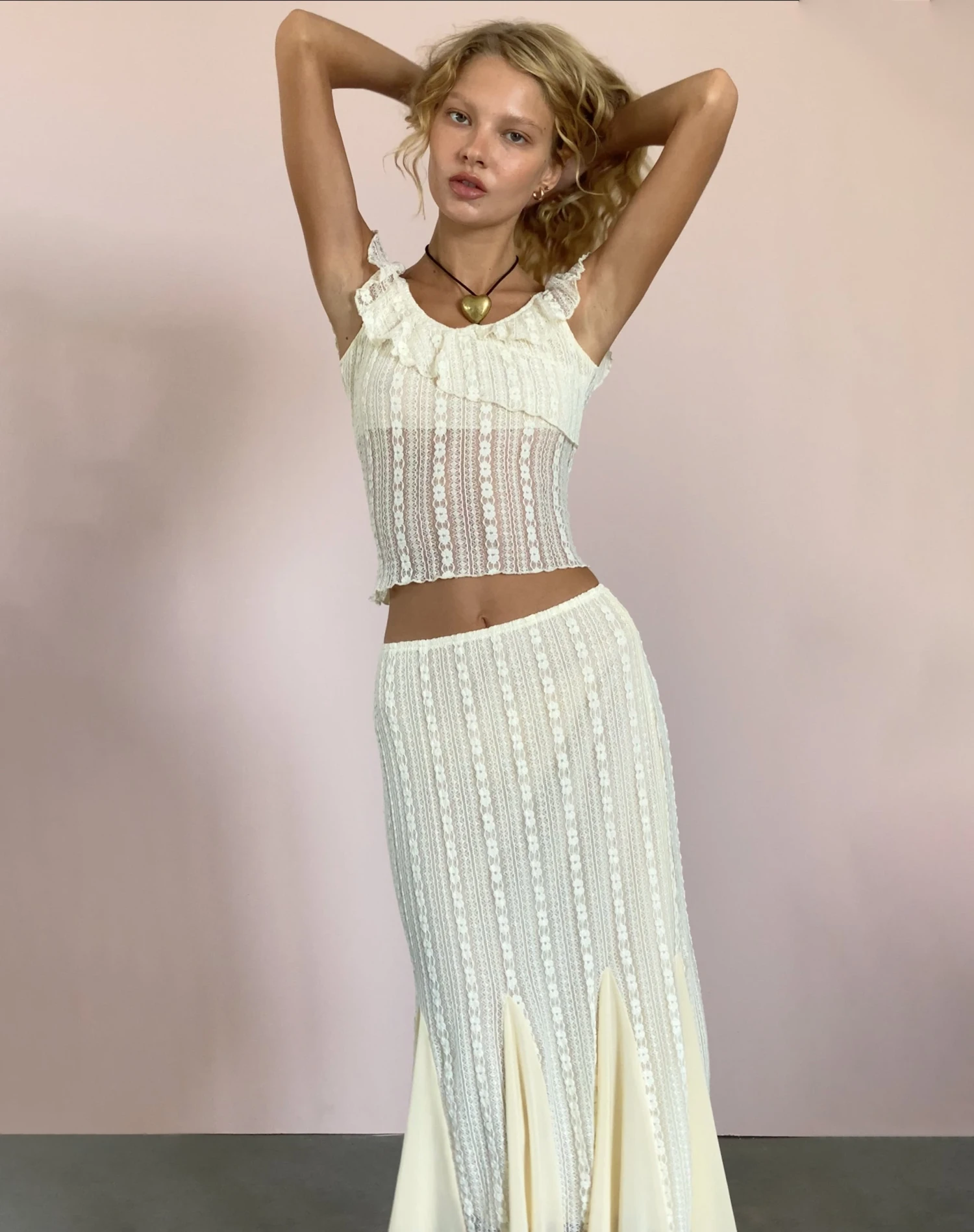 Simran Bardot Top In Cream Lace - Image 3