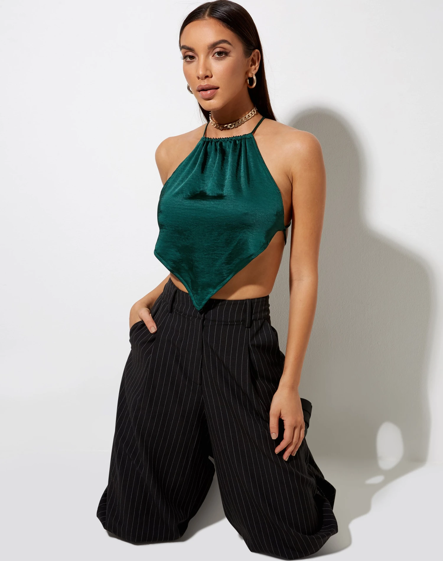 Spence Top In Satin Forest Green - Image 3