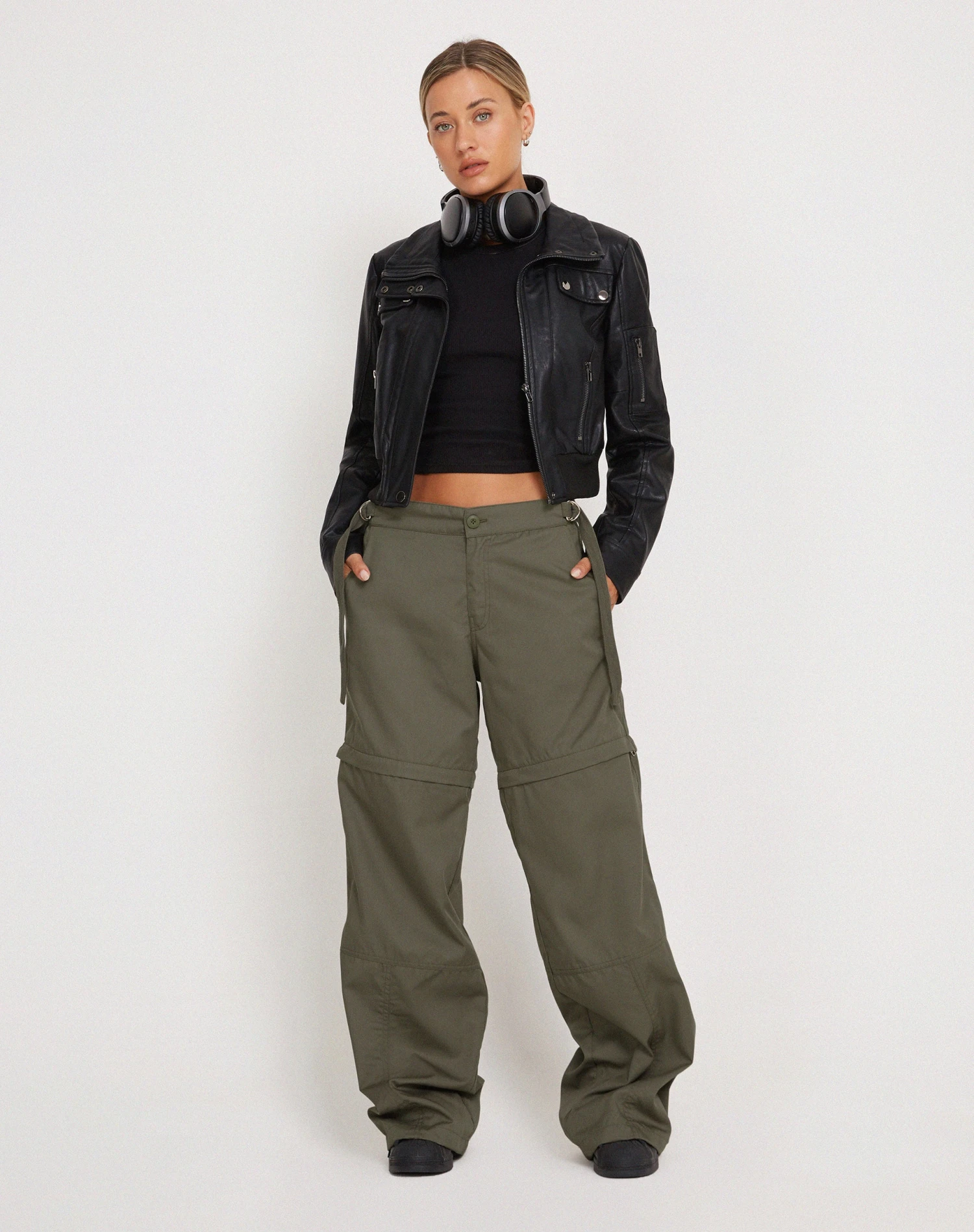 Tansy Wide Leg Cargo Trouser In Stone Green - Image 5