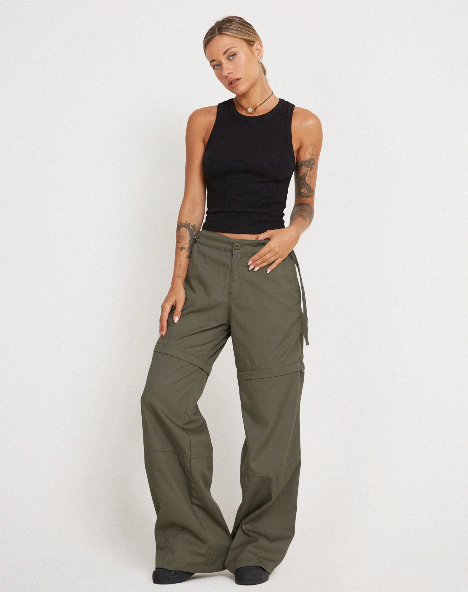Tansy Wide Leg Cargo Trouser In Stone Green - Image 7