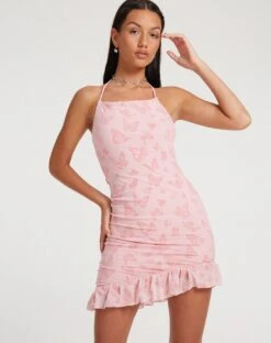 Vania Mini Dress In Butterfly Pink Flock