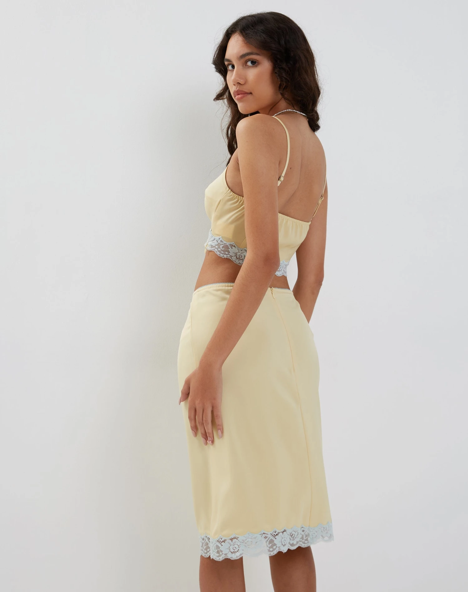 Virni Cami Crop Top In Pale Yellow Satin - Image 5